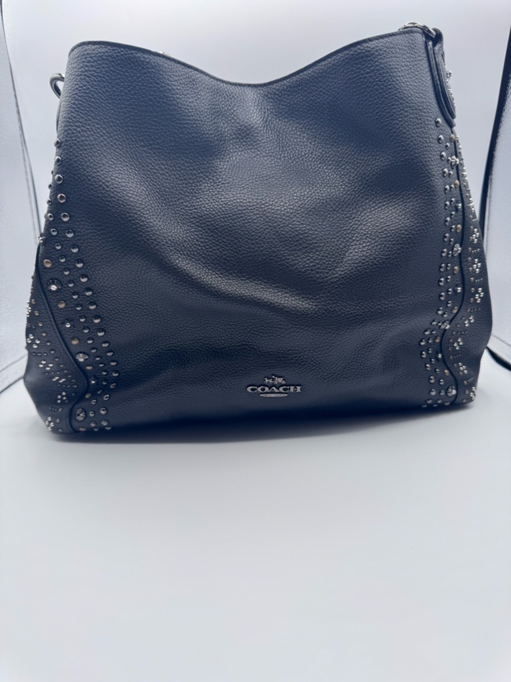 Coach Black Pebbled Leather Studded Shoulder Bag